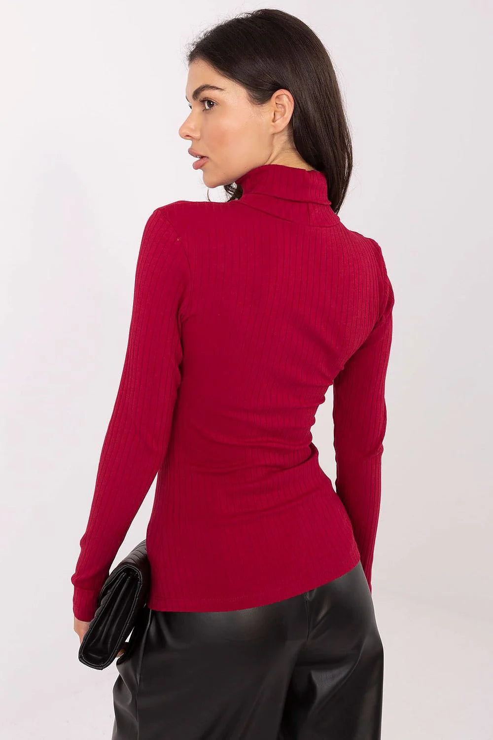polo femme col montant côtelé bordeaux grenat maille tricotée coton élasthanne extensible ajusté manches longues cintré confortable intemporel