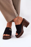 sandales femmes modernes chic suédine écologique talon carré boucle dorée plateforme avant compensée bout ouvert noir marron confortable rembourrée