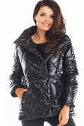Veste matelassée femme polyester moderne élégante col relevable boutons pression poches latérales hiver stylé