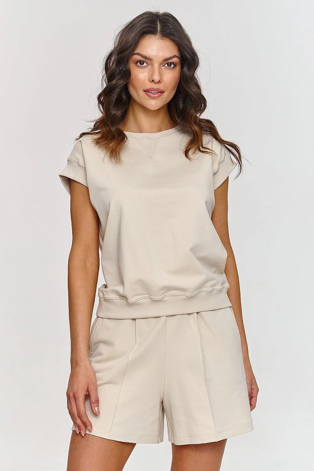 Ensemble féminin Makadamia été confort style mode haut court short élastique manches raglan polyvalent femme