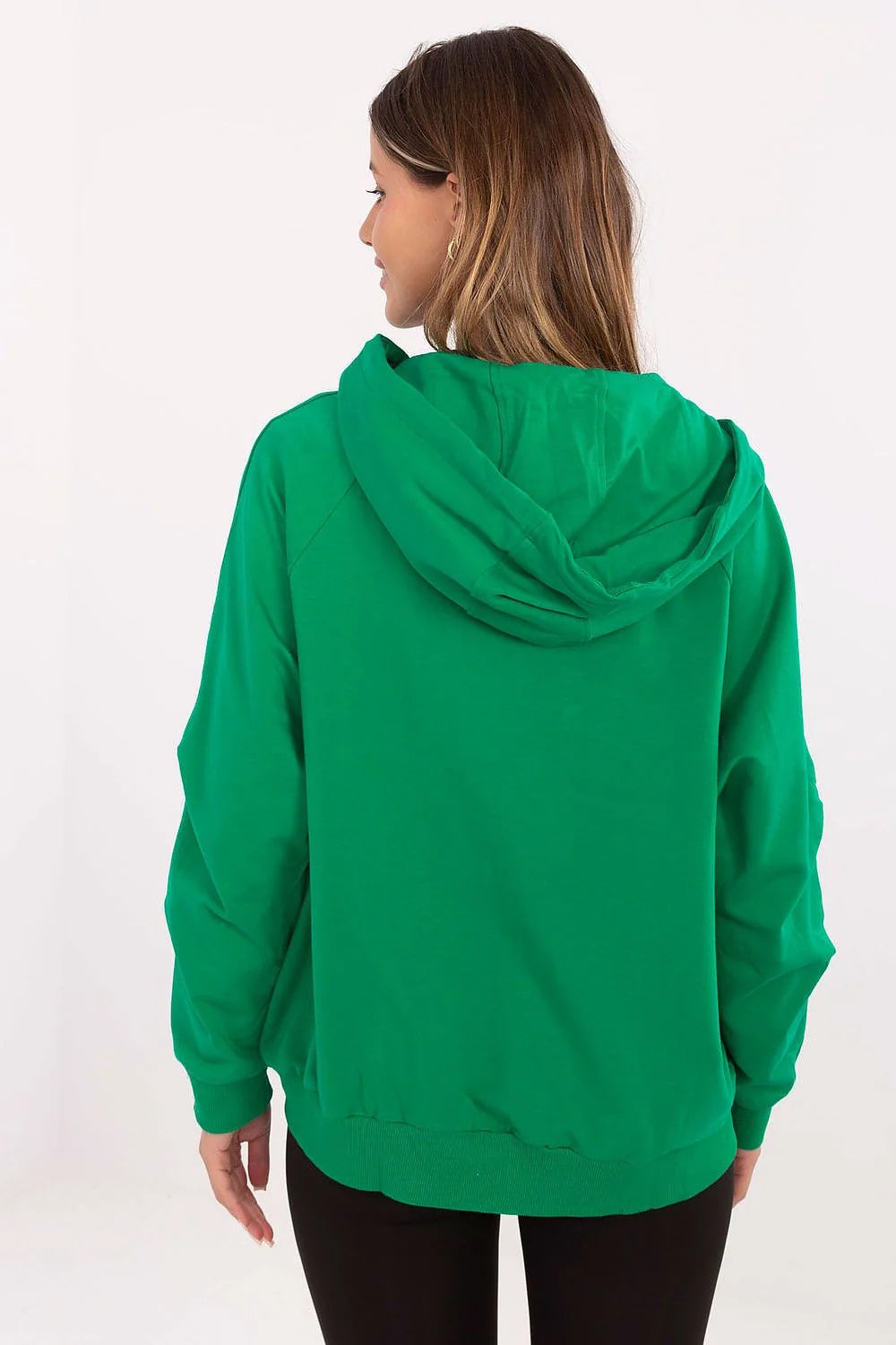 sweat femme zippé capuche oversize vert émeraude molletonné coton élasthanne confortable manches longues poches kangourou bords cotes poignets