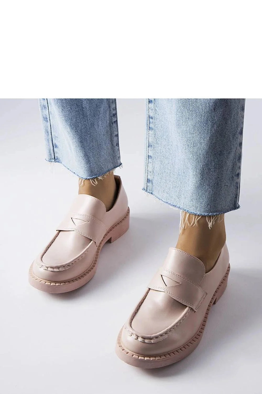 Moccasins pour femme en cuir écologique rose pâle design moderne basse semelle épaisse confort tout la journée occasion décontractée chic summer shoes
