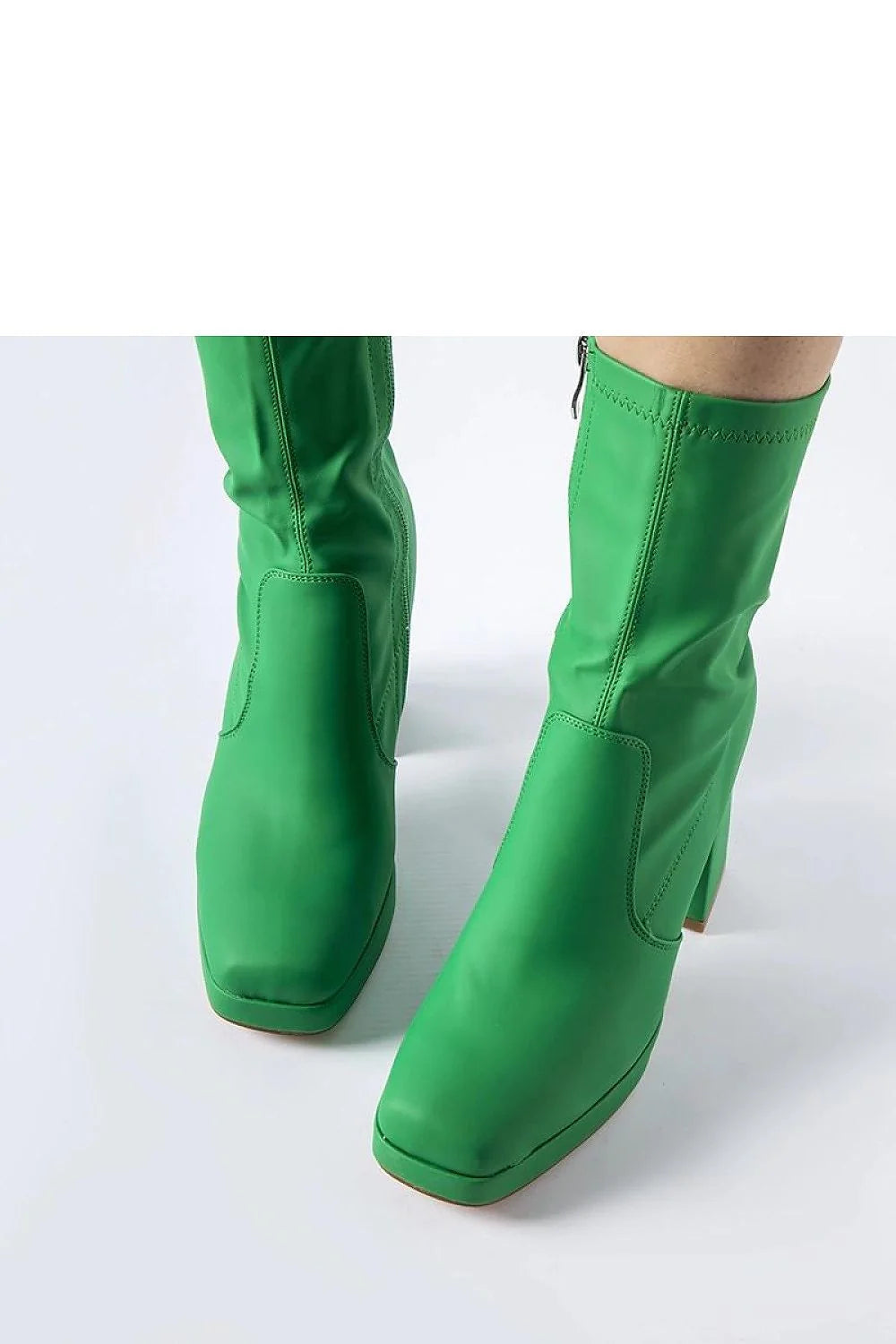 Bottes vertes à talon carré haut en simili cuir écolo pour femmes, style audacieux, confortable, élégant
