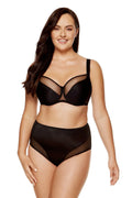 Soutien-gorge balconnet matelassé culotte taille haute noire femmes lingerie élégante confort soutien-gorge dos nu maille transparente tissu renforcé