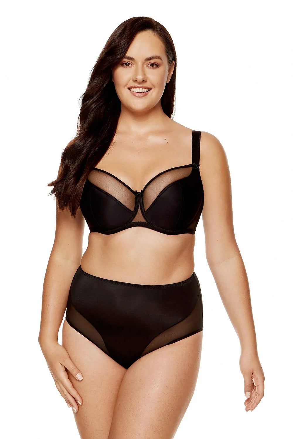 Soutien-gorge balconnet matelassé culotte taille haute noire femmes lingerie élégante confort soutien-gorge dos nu maille transparente tissu renforcé