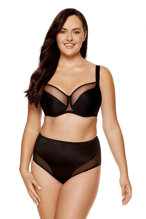Soutien-gorge balconnet matelassé noir élégant dos nu polyamide polyester élasthanne silhouette harmonieuse entre bonnets nœud transparent