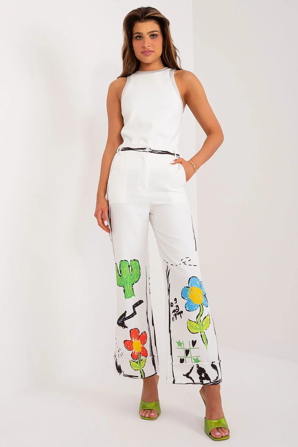 Pantalon femme Italie Moda coupe large高 taille haute motifs graphiques polyester confortable occasion quotidienne mode audacieuse