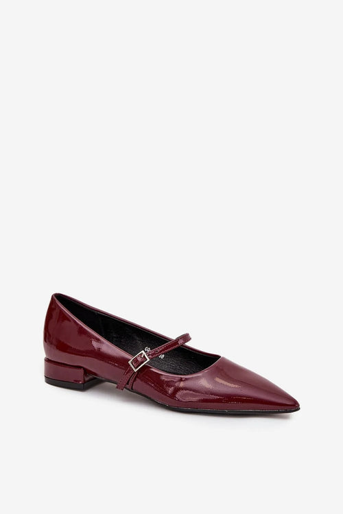ballerine verni bordeaux brillant simili cuir MaryJane bride réglable boucle métallique bout pointu talon bas carré semelle fine confort stabilité