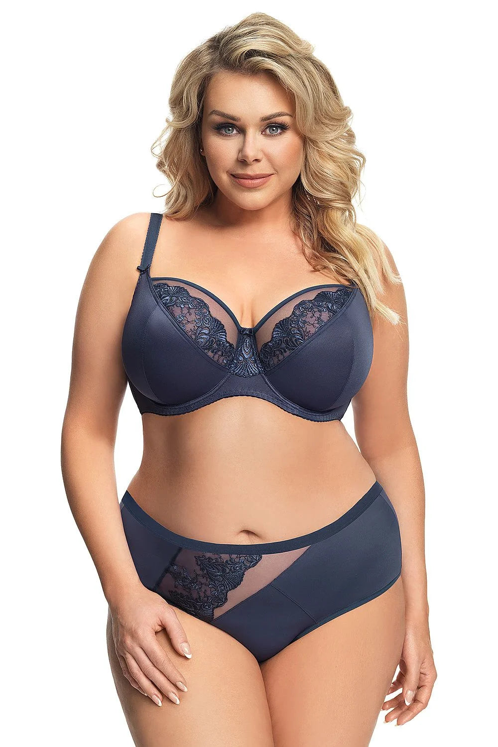 Soutien-gorge dentelle bleu marine élégant balconnet confort maintien parfait femmes modernes chic lingerie