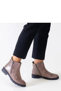 Bottines modernes élégantes pour femmes en mélange cuir daim taupe fermeture éclair latérale coupe cheville semelle caoutchouc noir
