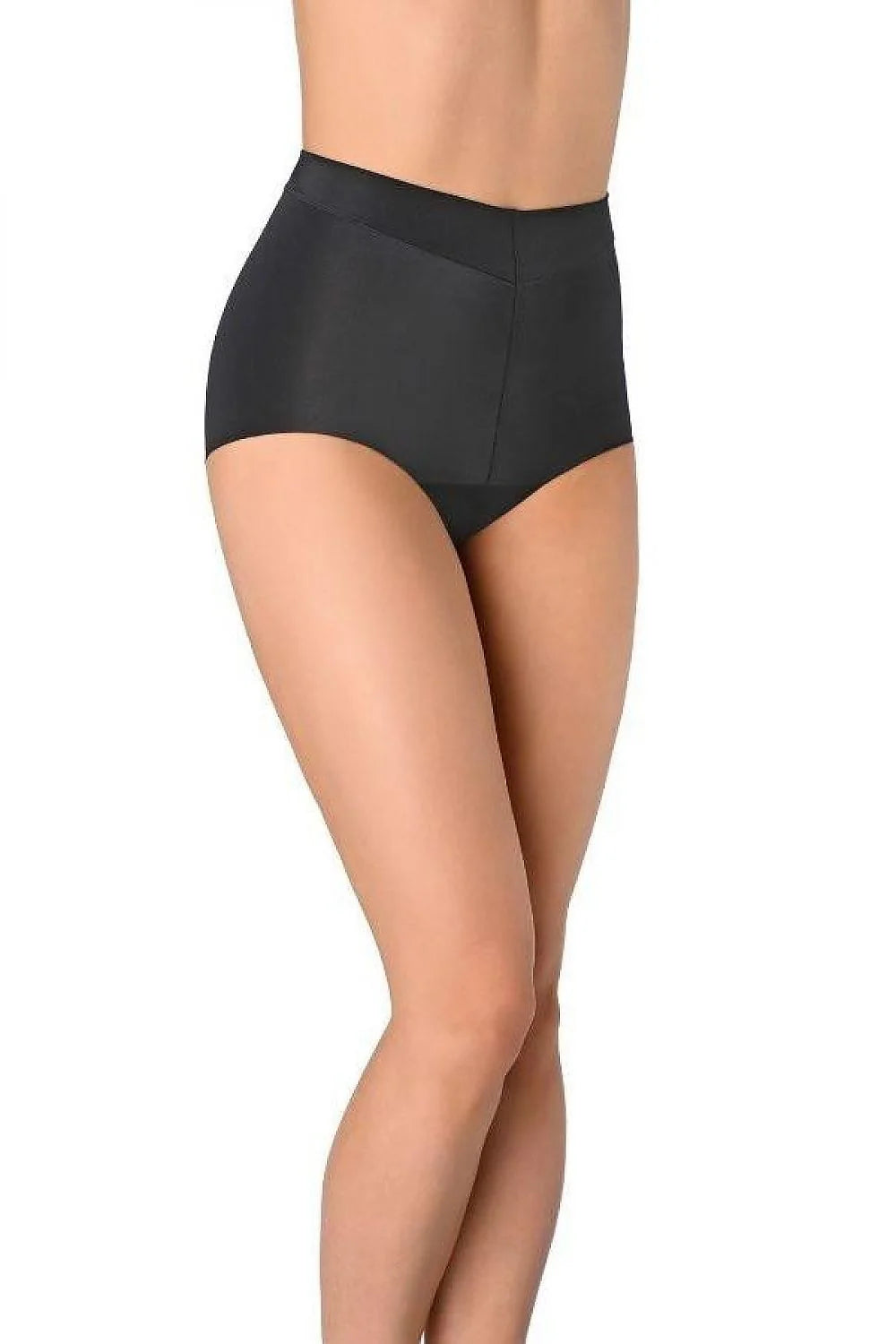 Culotte haute gainante pour femme en noir sans élastique à la taille, design épuré, matières élasthanne nylon, coupe haute ventreplat, finitions laser, maintien renforcé