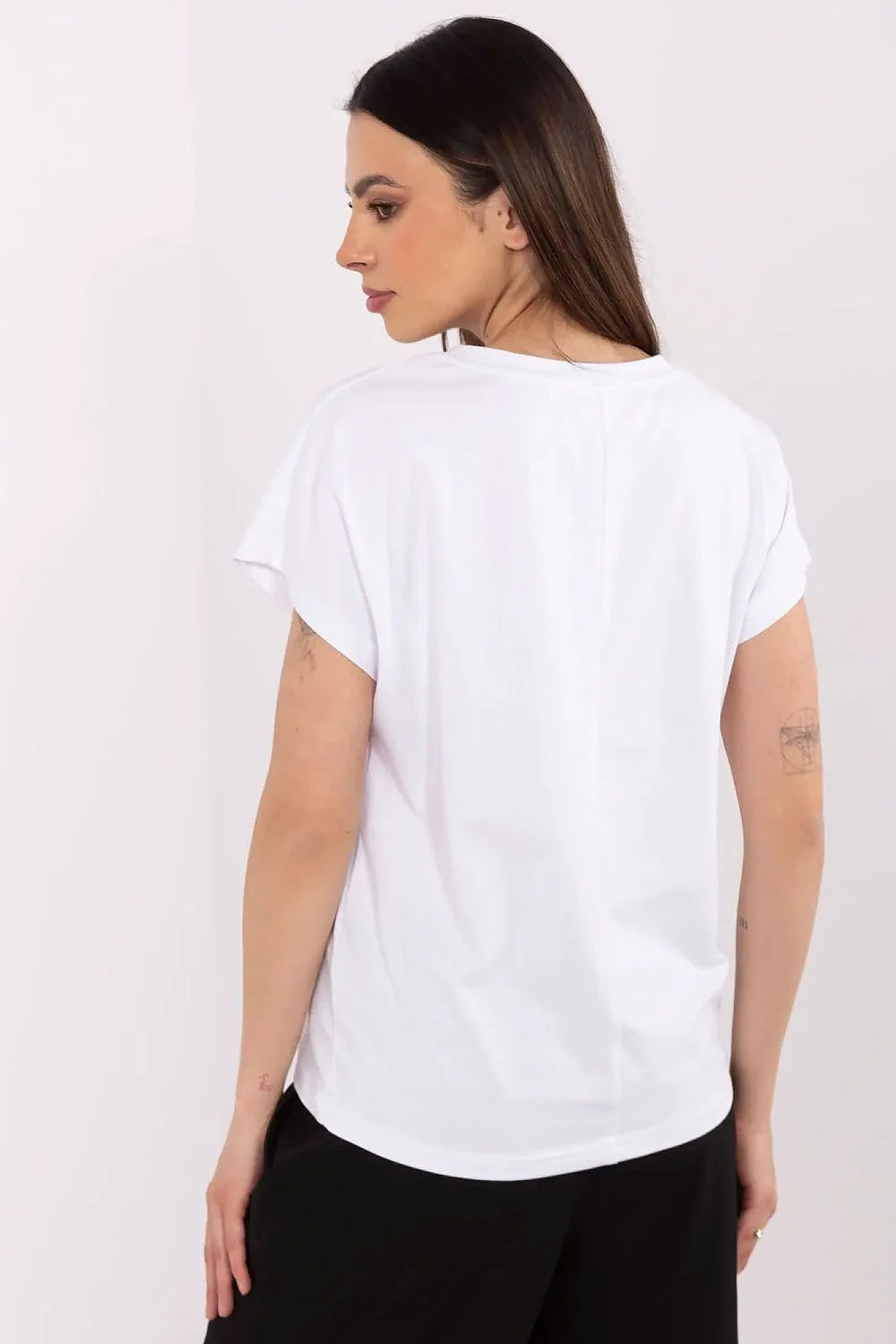 T-shirt femme décontracté moderne couleur blanche col V imprimé Positive Vibes Onlyperlé strass nœud