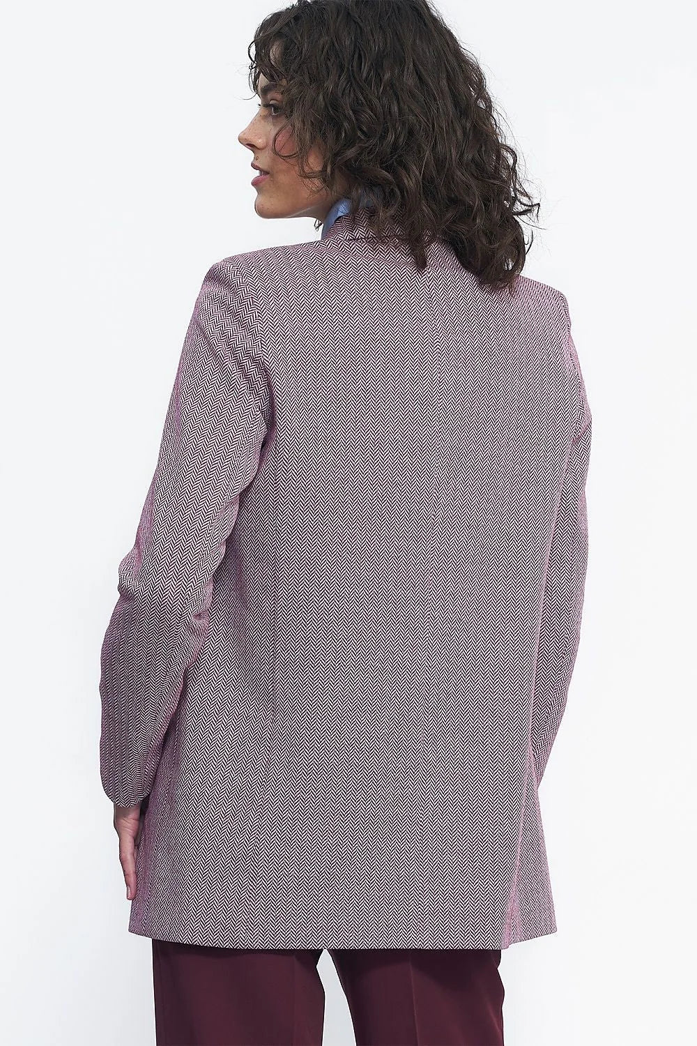 Blazer femme Nife veste chemise pantalon set rose clair gris polyester viscose ajusté épaules structurées