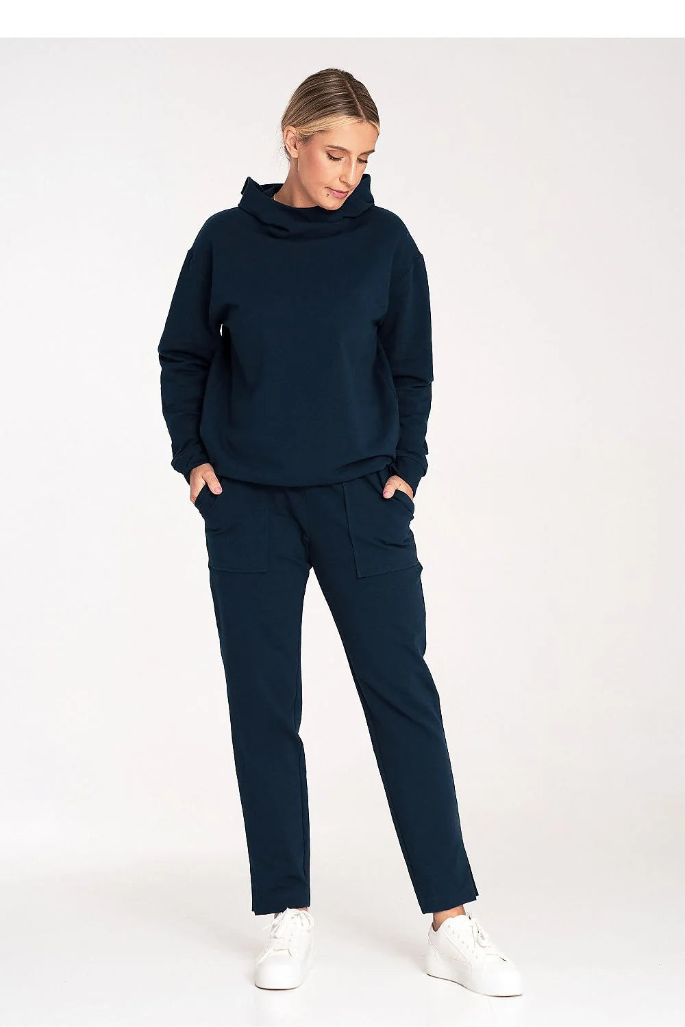 Sweatshirt Figl en coton ample col montant bleu marine manches longues élégance casual femmes