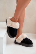 Pantoufles pour femmes en éco-suède doux avec fourrure crème, style élégant et moderne, intérieur douillet, noir et crème, confort maximal, idéal pour l'hiver