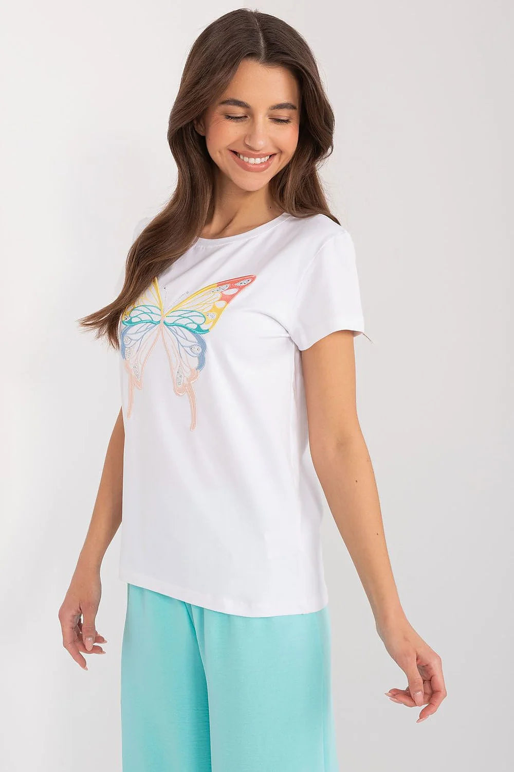 T-shirt femme décontracté motif papillon coloré coton respirant manches courtes encolure ronde