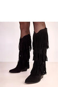 bottes femme genou western bohème franges longues superposées suédine cuir écologique bout pointu talon colonne stable confortables élégantes