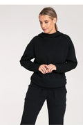 Sweatshirt et pantalon femme en coton noir style casual manches longues coupe ample capuche col montant
