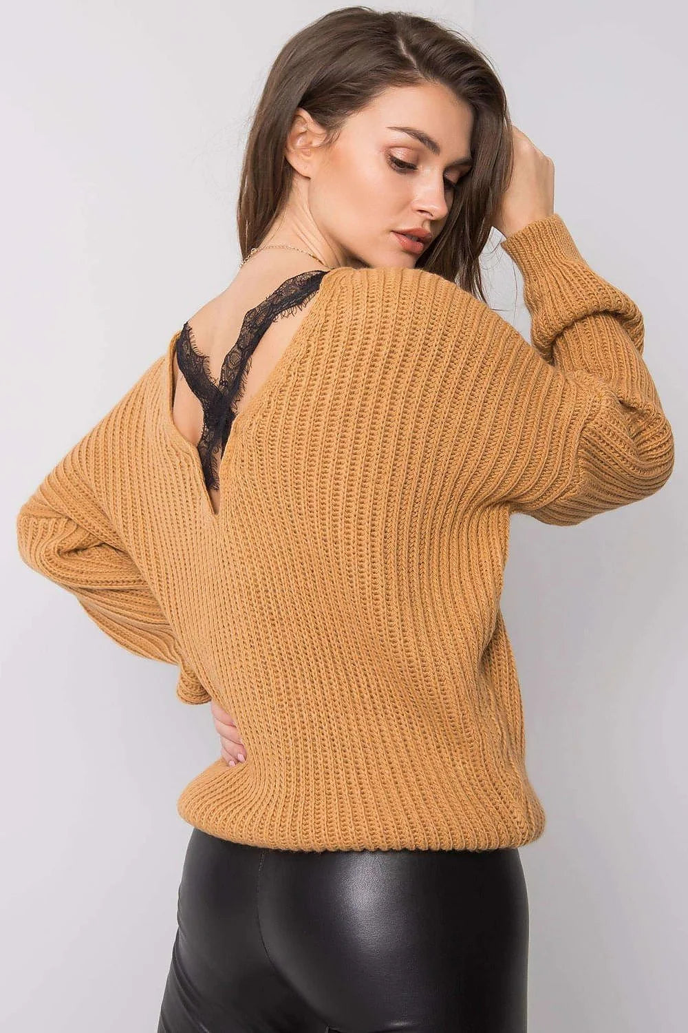 Pull femme tricot maille oversize moutarde confortable manches longues chic casual automne hiver
