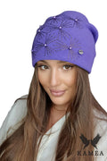 Bonnet d'hiver pour femme élégant en laine violet strass perles coupe ample style contemporain Pologne