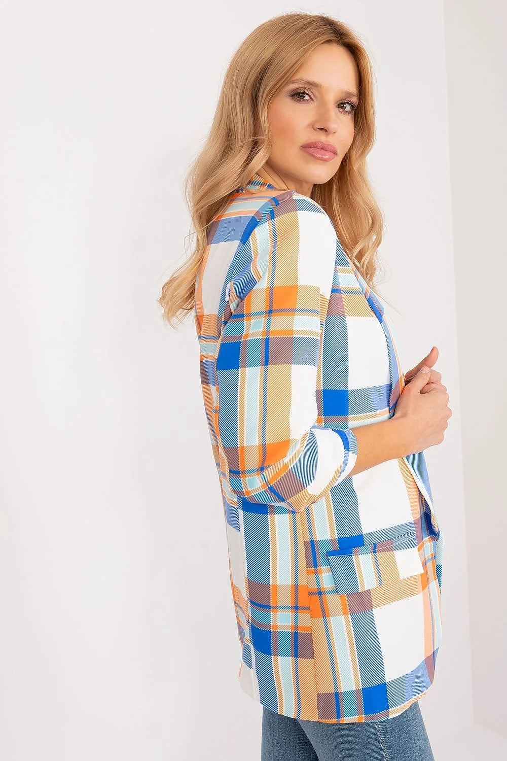 Veste femme moderne chic style décontracté coupe droite carreaux colorés polyester summer wear Italy Moda