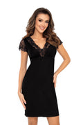 Robe de nuit élégante Donna coupe décontractée longueur au-dessus du genou dentelle noire manches courtes femmes