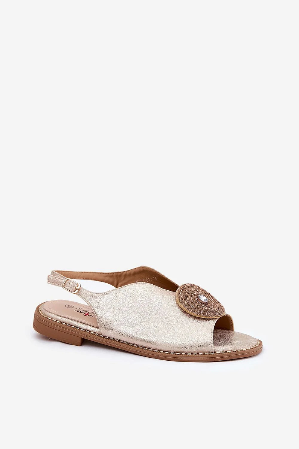 SBarski sandales femme élégantes cuir artificiel doré mule slide bout découvert motif circulaire pierre décorative perles semelle rembourrée boucle ajustable