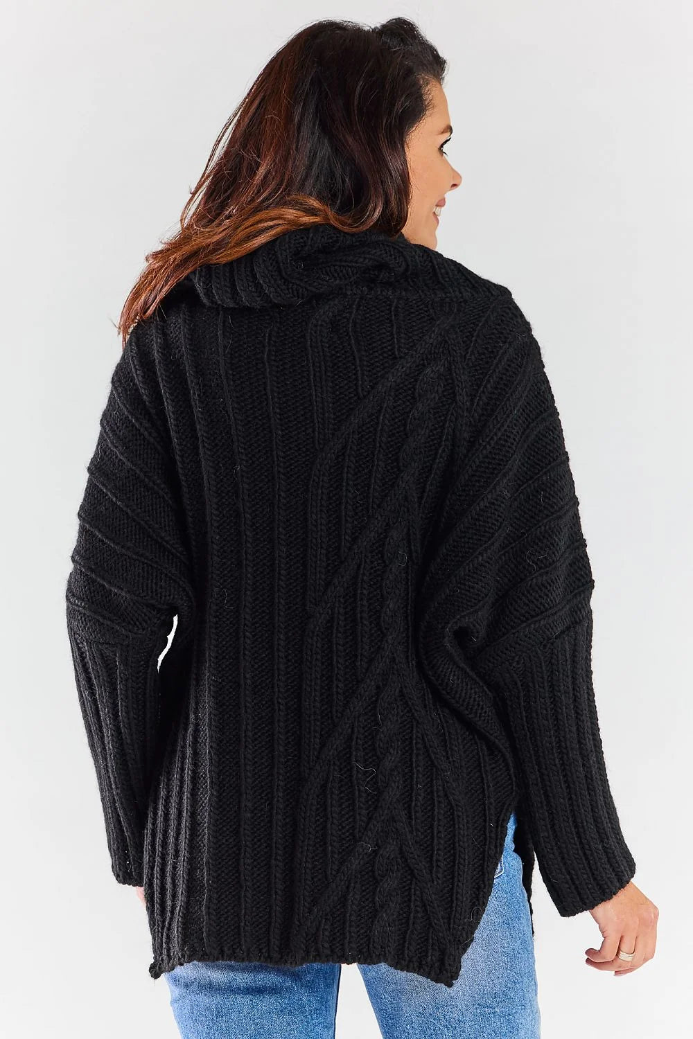 Pull tricoté pour femme col roulé motif côtes asymétriques maille épaisse gris chaleur confort mode automne hiver