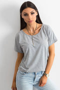 T-shirt BFG femme manches courtes encolure ronde fente dos coton élasthanne taille ajustable mode casual