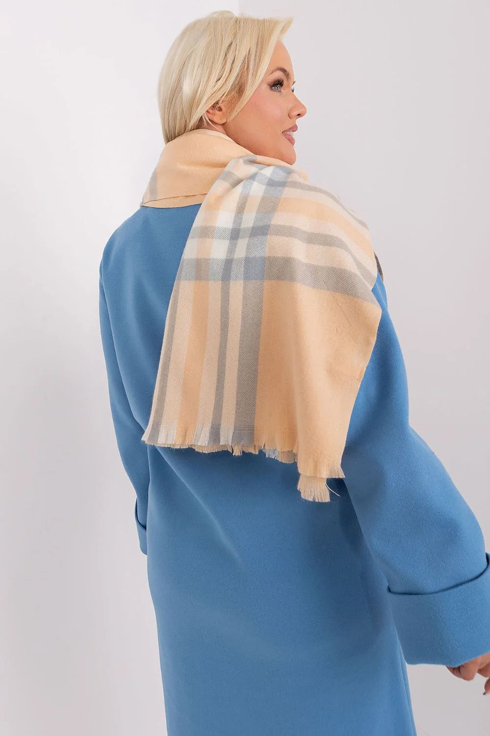 Écharpe à carreaux et manteau en bleu vif pour femme, style classique, écharpe en laine, manteau double boutonnage, automne-hiver, chic et confortable