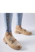 Moccasins pour femmes beige cuir similé style classique moderne boucle dorée coupe basse confortable été ville occasionnels