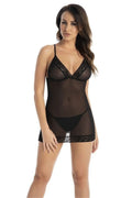 Ensemble de lingerie sexy pour femme, babydoll et string assortis, tissu transparent noir, dentelle, occasion spéciale