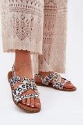 Sandales Step in style pour femme en suède écologique talon plat doré sangles croisées motif léopard ajustables occasion élégante été