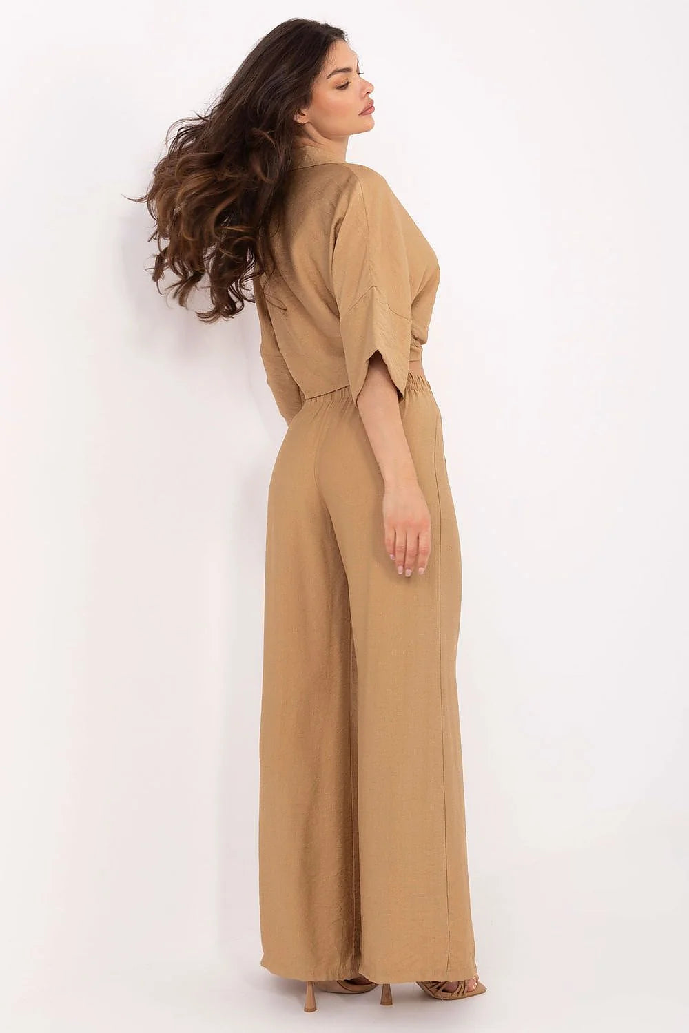 Ensemble féminin Och Bella camel deux pièces bohème décontracté hauts manches 3/4 pantalons larges femmes été 2023