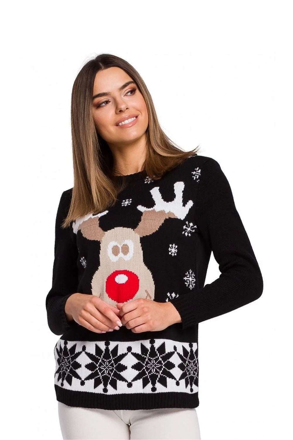 Pull de Noël tricoté acrylique festif amusant motifs rennes flocons neige parfait pour hiver