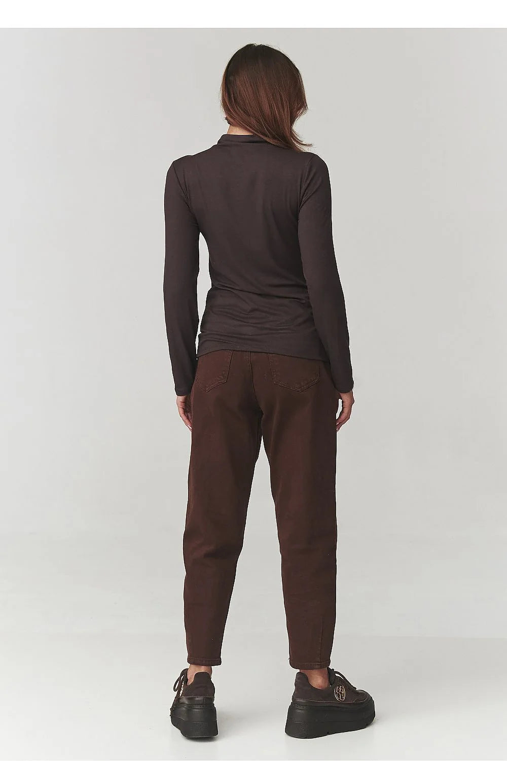 chemisier col montant manches longues maille jersey extensible douce ajustée taille unique viscose elasthanne fabriqué Italie minimaliste casualchic superpositions basique