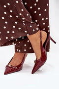 escarpins femme slingback bordeaux vernis bout pointu bride arrière talon aiguillé moyen finition brillante boucle dorée