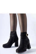bottines noires montantes suédine daim talon bloc plateforme légère bout rond bride réglable boucle dorée fermeture éclair femme