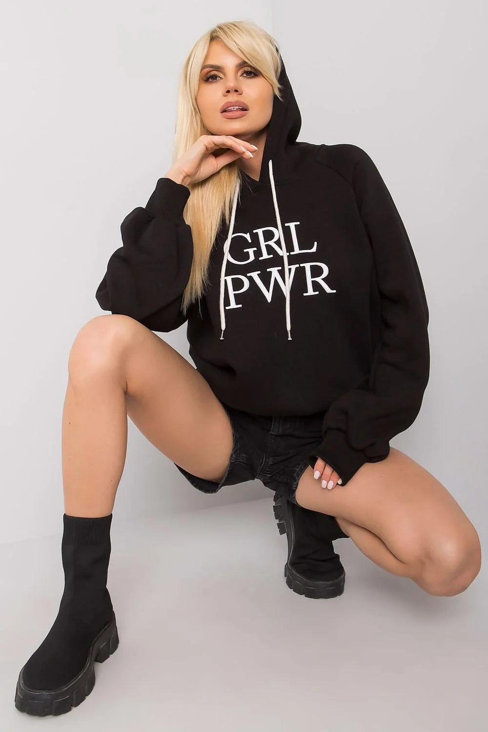Sweatshirt femme oversize coton polyester bleu vif urbain moderne confortable manches longues GRL PWR