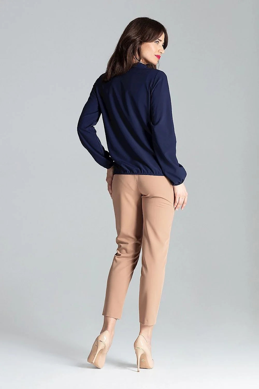 Chemisier Lenitif élégant manches longues nœud neckline robe blazer longueur totale taille ajustable Polyester Elasthanne femmes