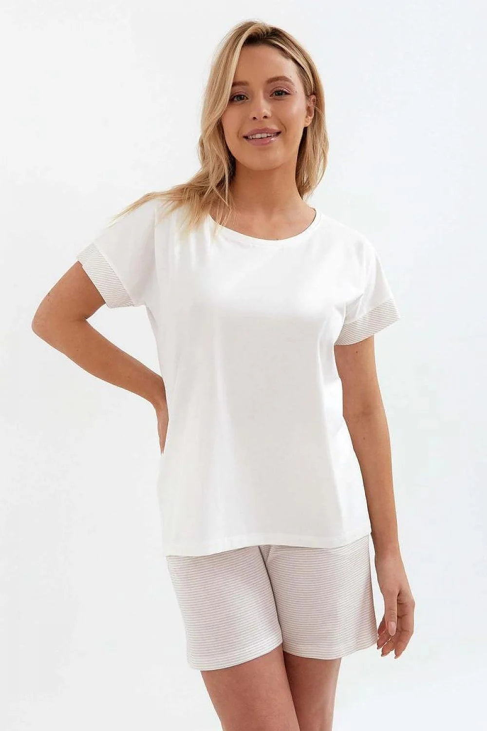 Pyjama Cana pour femme deux pièces en coton élasthanne rayures manches courtes short élastique confort style décontracté