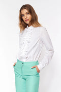 chemise blanche jabot volants cascade col pointu manches longues cintrée boutonnée popeline coton légère élégante polyvalente bureau soirée romantique raffinée