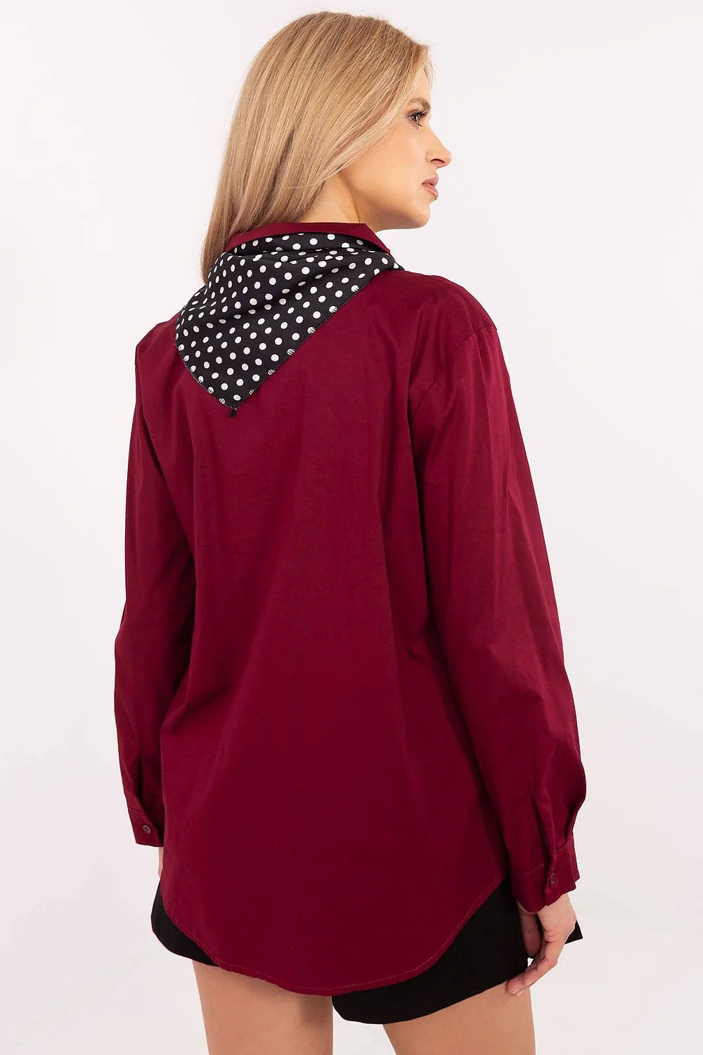 Ensemble chemisier jupe femme classique élégant rouge bordeaux noir coton polyester manches longues coupe ample occasionnels formels