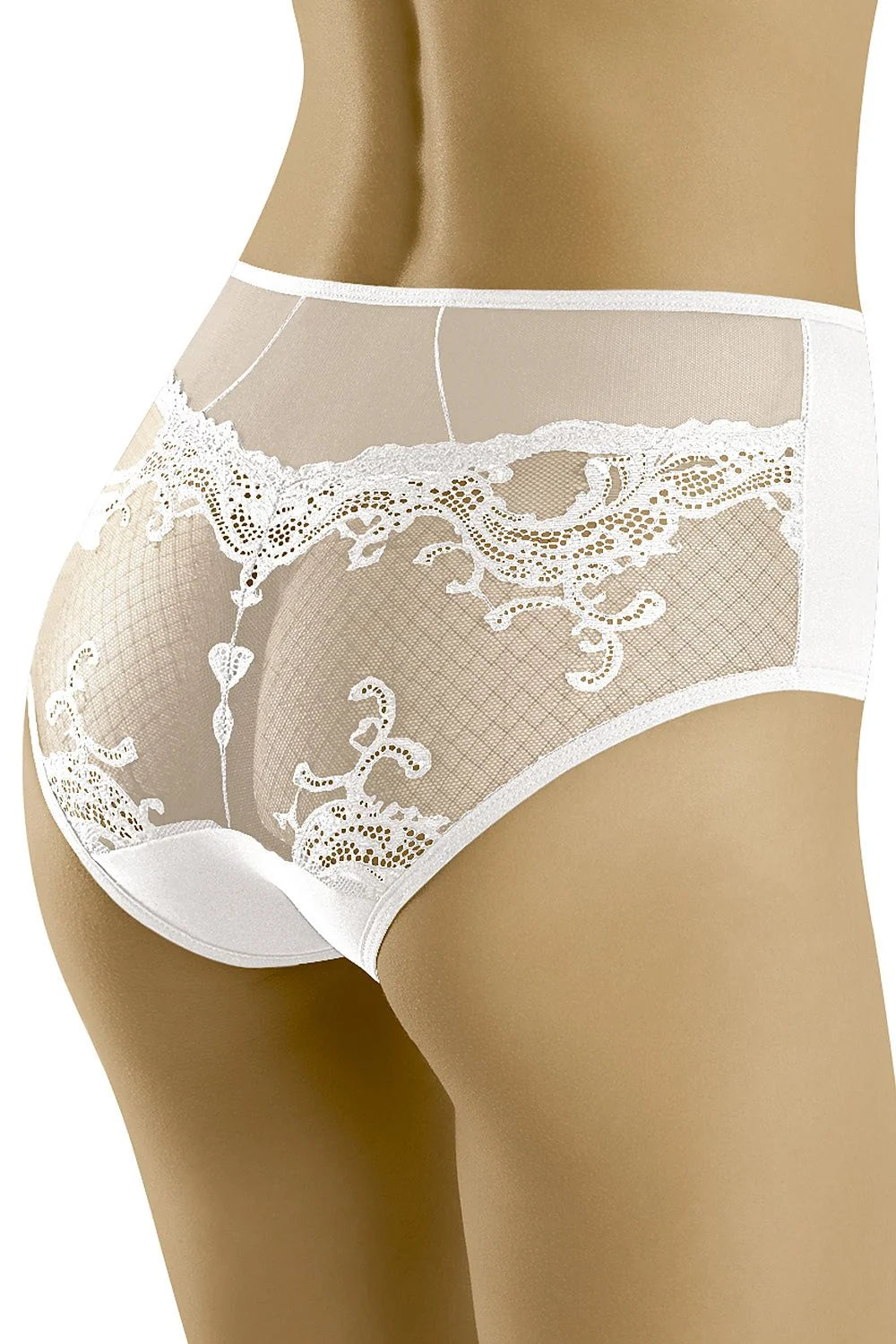 Culottes féminines hautes couverture complète dentelle inserts maille transparente moderne blanc pur matériau doux confort support quotidien élégance fonctionnalité