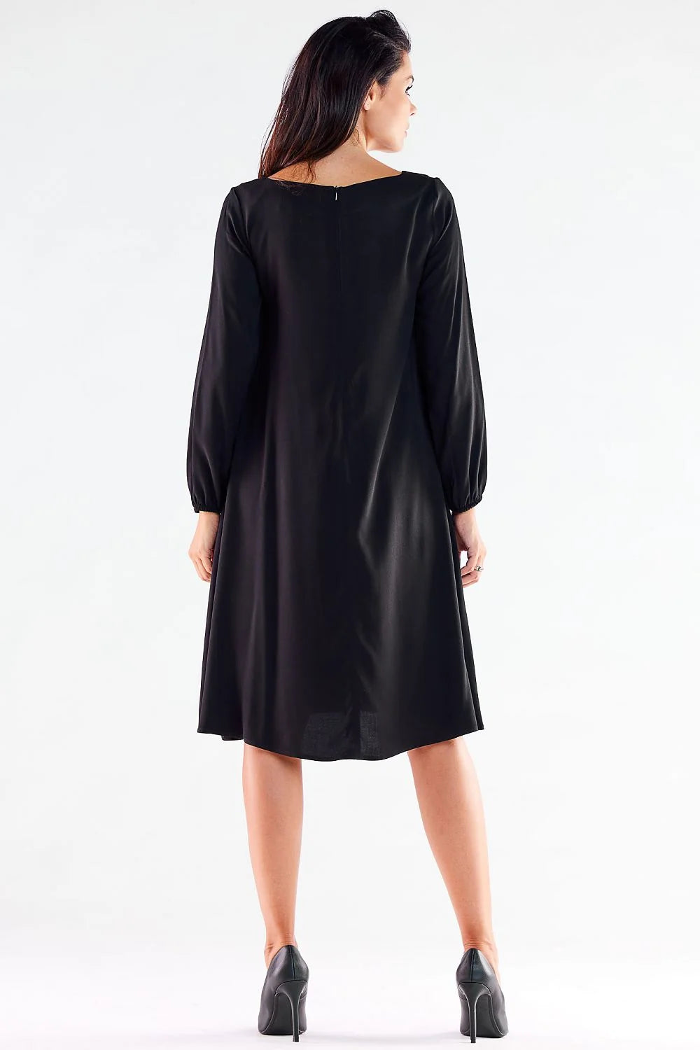 Robe de jour élégante pour femme en viscose et elasthanne, manches longues, dos allongé, coupe trapèze, couleur rouge, taille ajustable