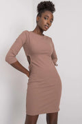 Robe Lakerta jour féminine ajustée silhouette tissu côtelé coton élasthanne confortable manches 3/4 col rond lacing décoratif brun taupe femme