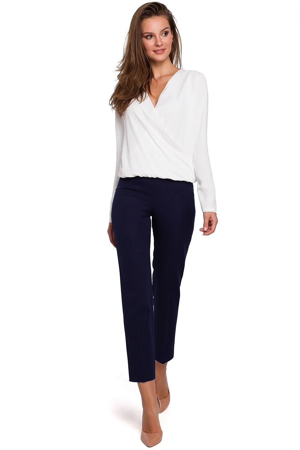 Pantalon cigarette femme polyester élasthanne élégant taille haute chic pour silhouette moderne et raffinée