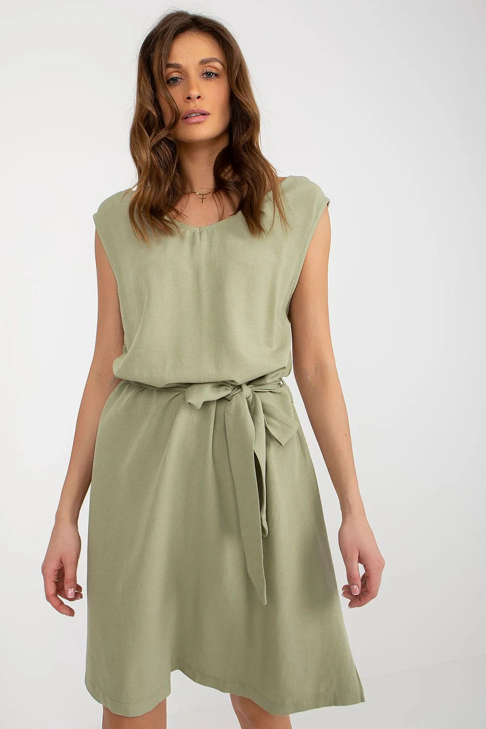 Robe de jour élégante Rue Paris sans manches coton lin viscose taille ajustable femme