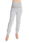 Pantalon maternité coton extensible confortable coupe ample gris chiné ceinture élastique haute futures mamans