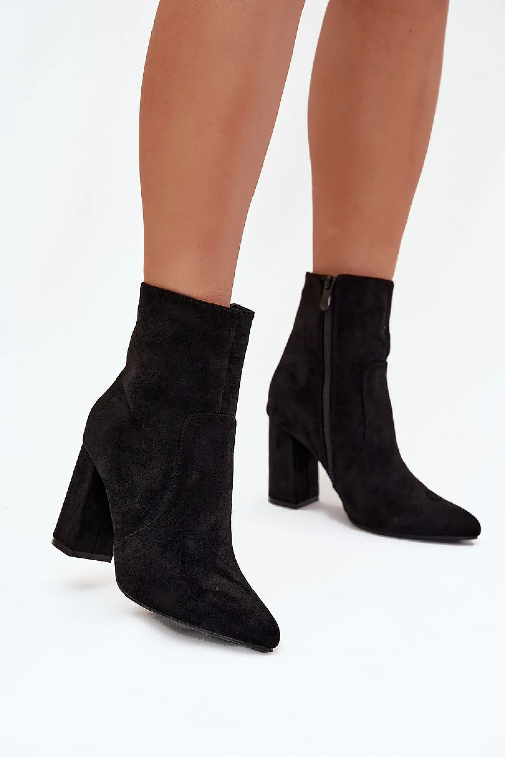 bottines femme suédine noire cheville montante bout pointu talon bloc stable doublure chaude zippée intérieur molletonné polyvalentes élégantes habillées quotidiennes